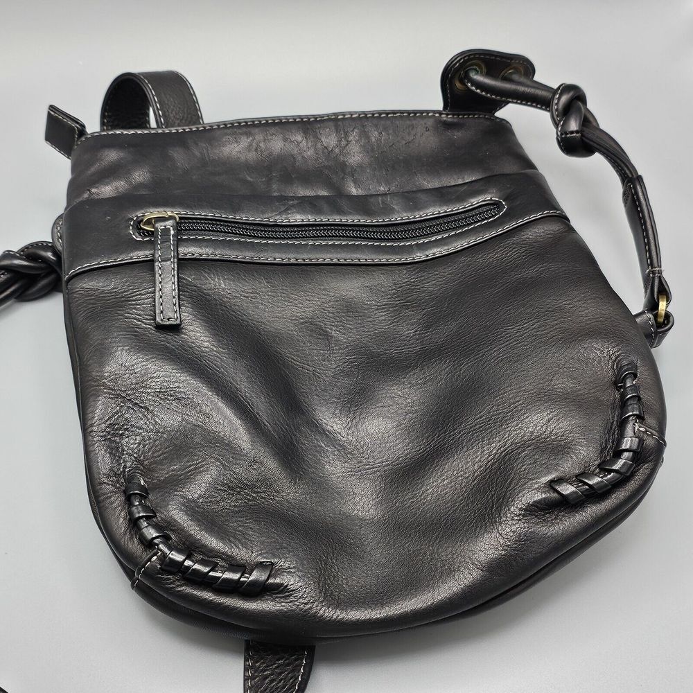 Derek Alexander Soft Black Leather Unisex Organizer Crossbody Bag W/Bag Gold